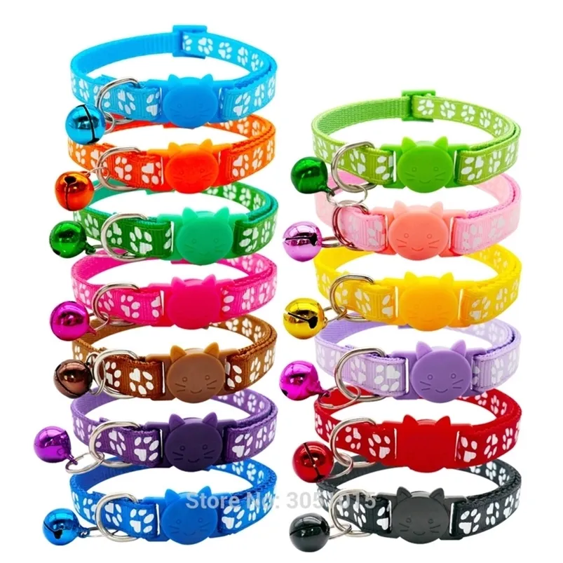 Wholesale 13 Colors Paw Collar For Dog Cat s Adjustable With Bell Charm Necklace Little Dogs LJ201112