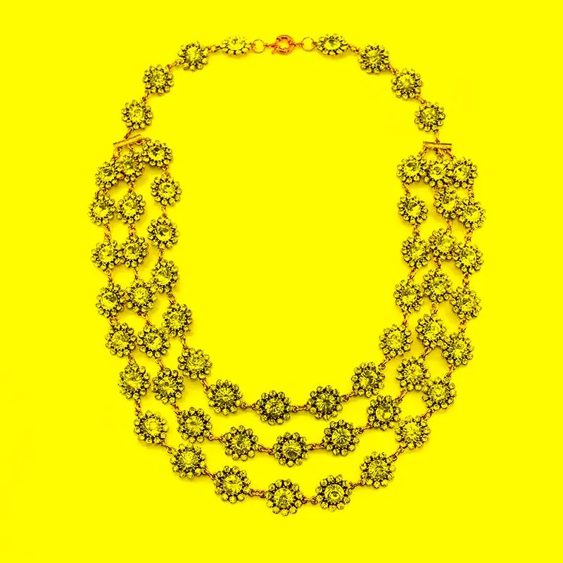 Sautoirs Layered Chain Charm Cristal Fleur Grand Collier Ras Du Cou Femmes De Luxe Rétro Maxi Déclaration Chunky Grand Collier CollierSautoirs