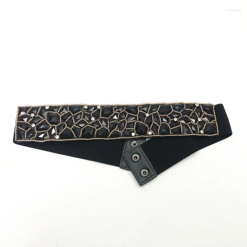 Cinturones Drill Mujer Negro Tridimensional Decorativo Todo Fósforo Cinturones Elásticos Fred22
