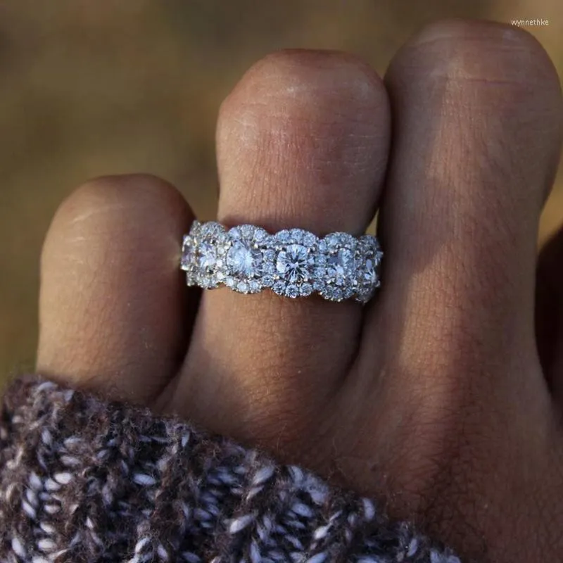 結婚指輪サイズ 4-12 ドロップ販売高品質の高級ジュエリー 925 スターリングシルバーラウンドパヴェ 5A CZ エタニティ女性リング Wynn22