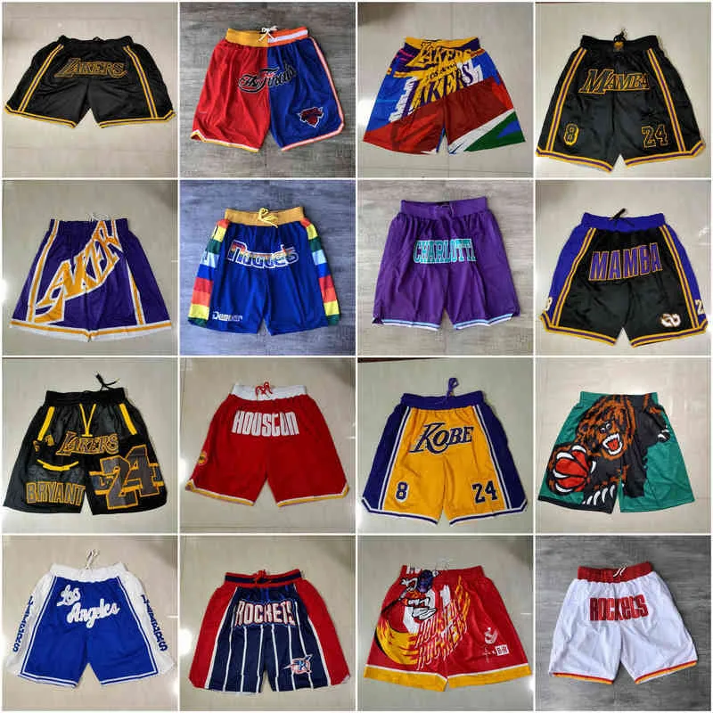 Team Basketball Short City Versione Just Don Bear Pantaloncini sportivi Pantaloni Hip Pop con tasca con cerniera Pantaloni sportivi Viola Bianco Nero Blu Giallo moda