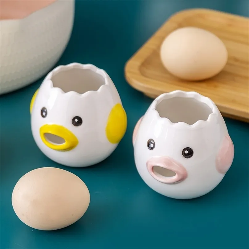 Beyaz Sevimli Tavuk Seramik Sarısı Protein Ayırıcı Filtre Mutfak Aletleri Pişirme Aksesuarları Yumurta Tutucu 220618