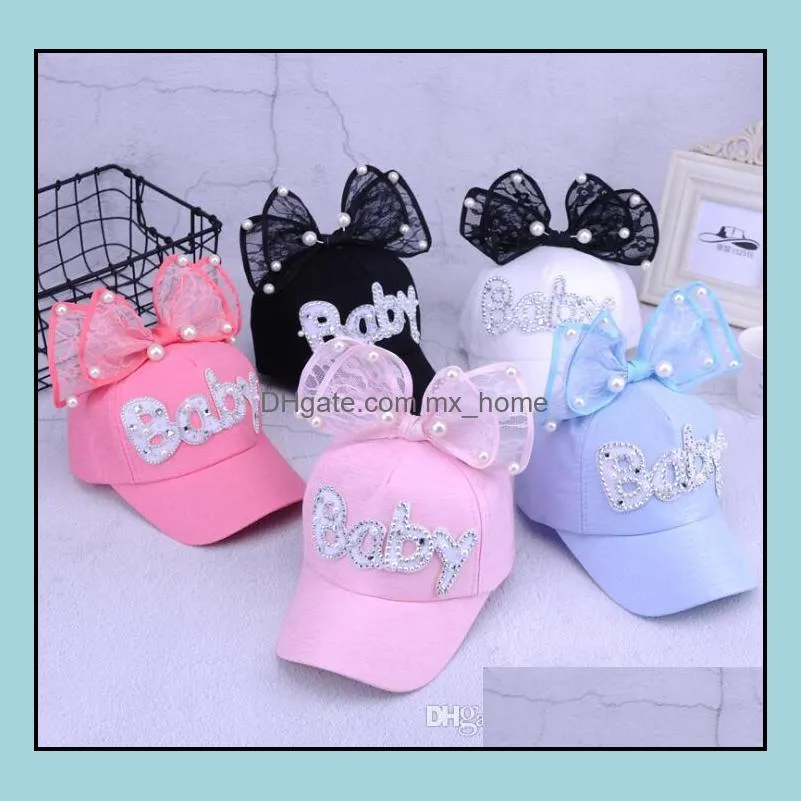 2018 children net hat summer baby cute rabbit ears sun hat baby big pearl bow baseball cap