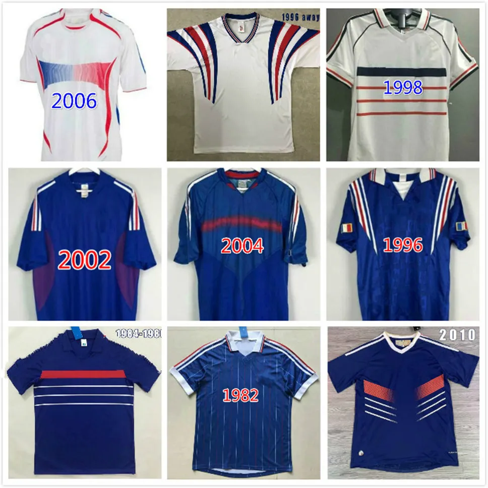Retro Zidane Henry Soccer Jerseys 1982 1984 1985 1986 1996 1998 2000 2002 2004 2006 2010 Djorkaff Trezeguet Deschamps Hem Away Vintage Football Shirt S-2XL