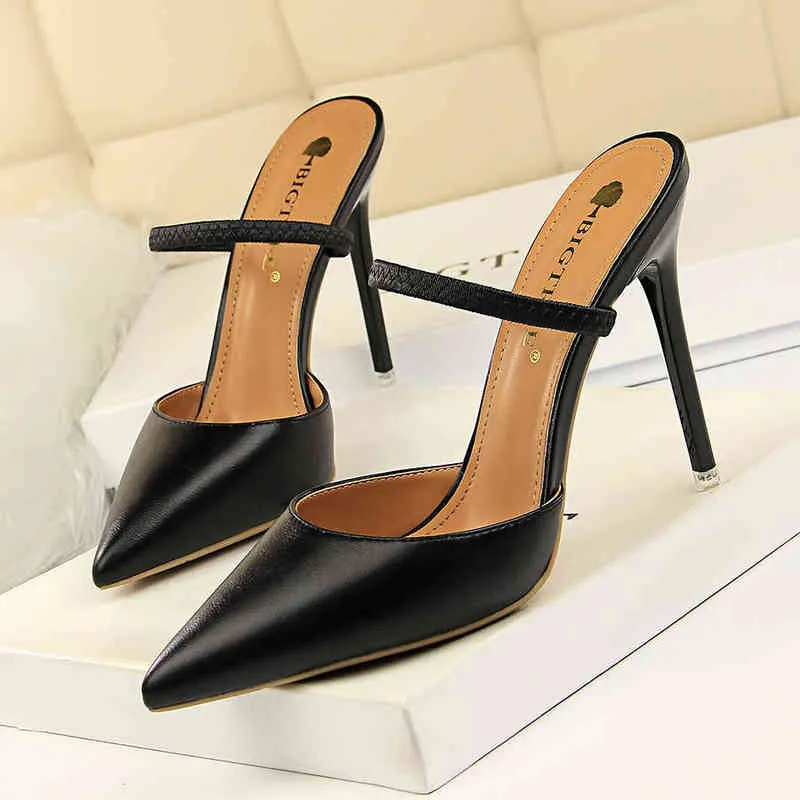 Mules High Heels Pu Leather Poinded Toe High Heels Pumps Women Shoes Tacones Extreme High Heils Luxury Shoes Women Designers G220520