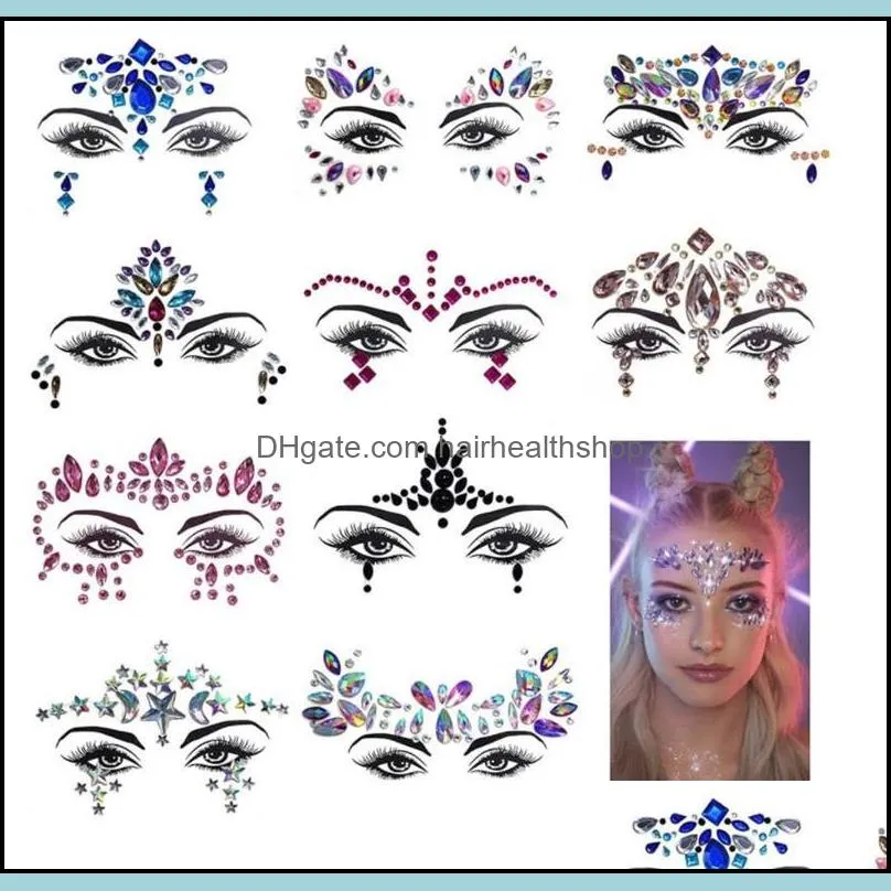 Nail Art Decoraciones Salón Salud Belleza Rhinestone Festival Cara Joyas Etiqueta Falso Tatuaje Pegatinas Cuerpo Glitter Tatuajes Gemas Flash Para