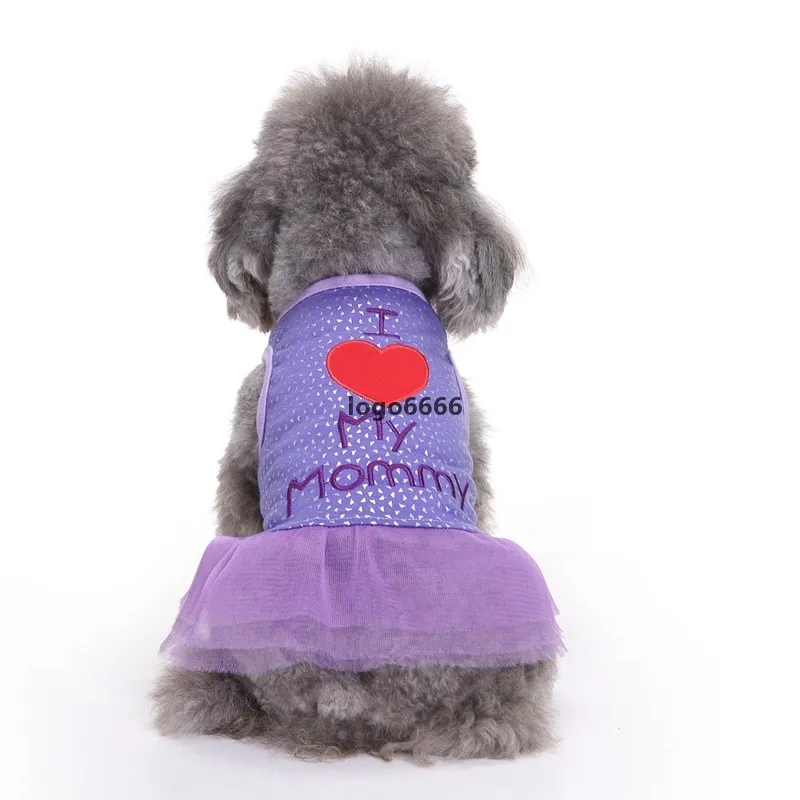 Vestido de placas de vestuário de cão eu amo padrão mamãe impressão estilo saia filhote de cachorro primavera vestido de verão confortável roupas de estimação