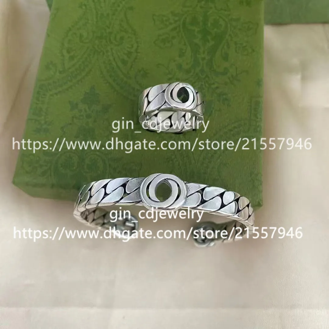 Luxury Designer Fashion Letters Ancient Silver Couple Bracelet Birthday Wedding Engagement Gifts Bangle