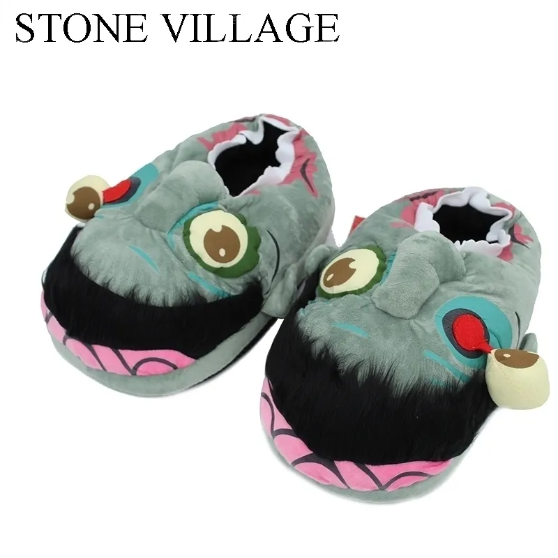 Stone Village 1Pair Pluche Zombie Slippers Raveneuze zombie Warme slippers Grappige Home Shoes Cartoon Slippers ST231 Y200107