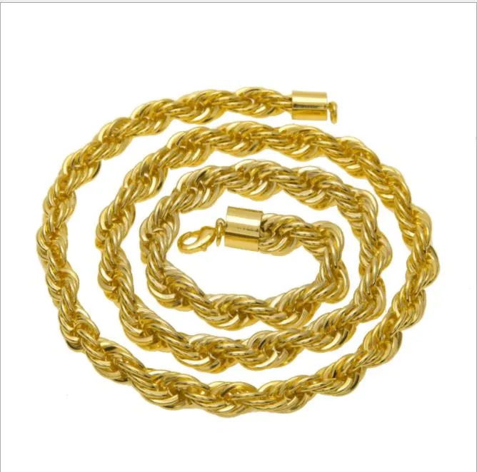 10Mm Thick 76Cm Long Rope Twisted Chain 24K Gold Plated Hip Hop Twisted Heavy Necklace For Mens