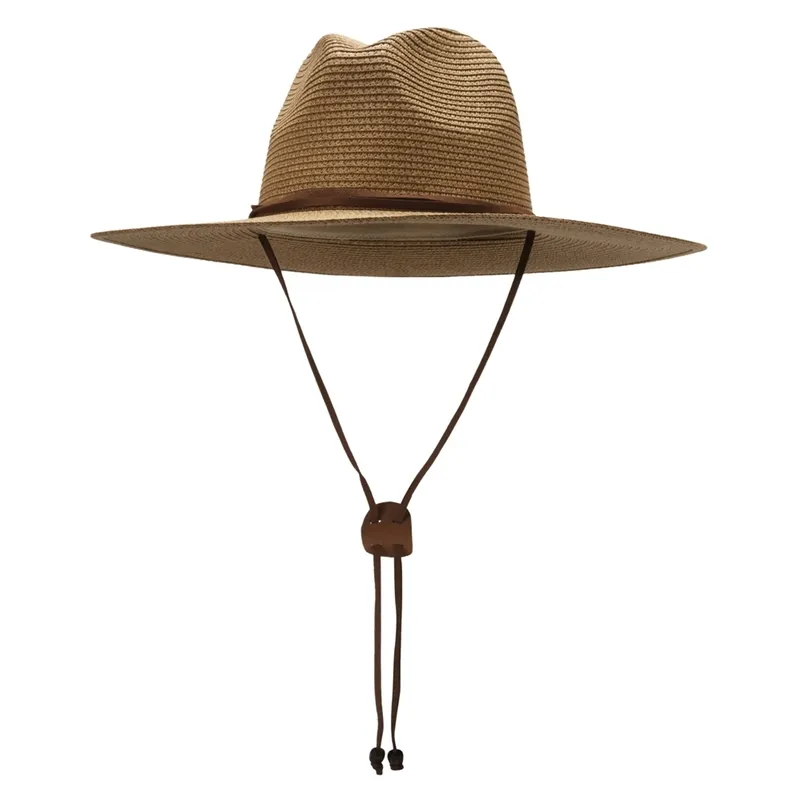 Sombrero de paja de Panamá de ala ancha para hombres con correa para la barbilla Jardín de verano Playa Sombrero para el sol Lazo de cinta UPF 50 220525