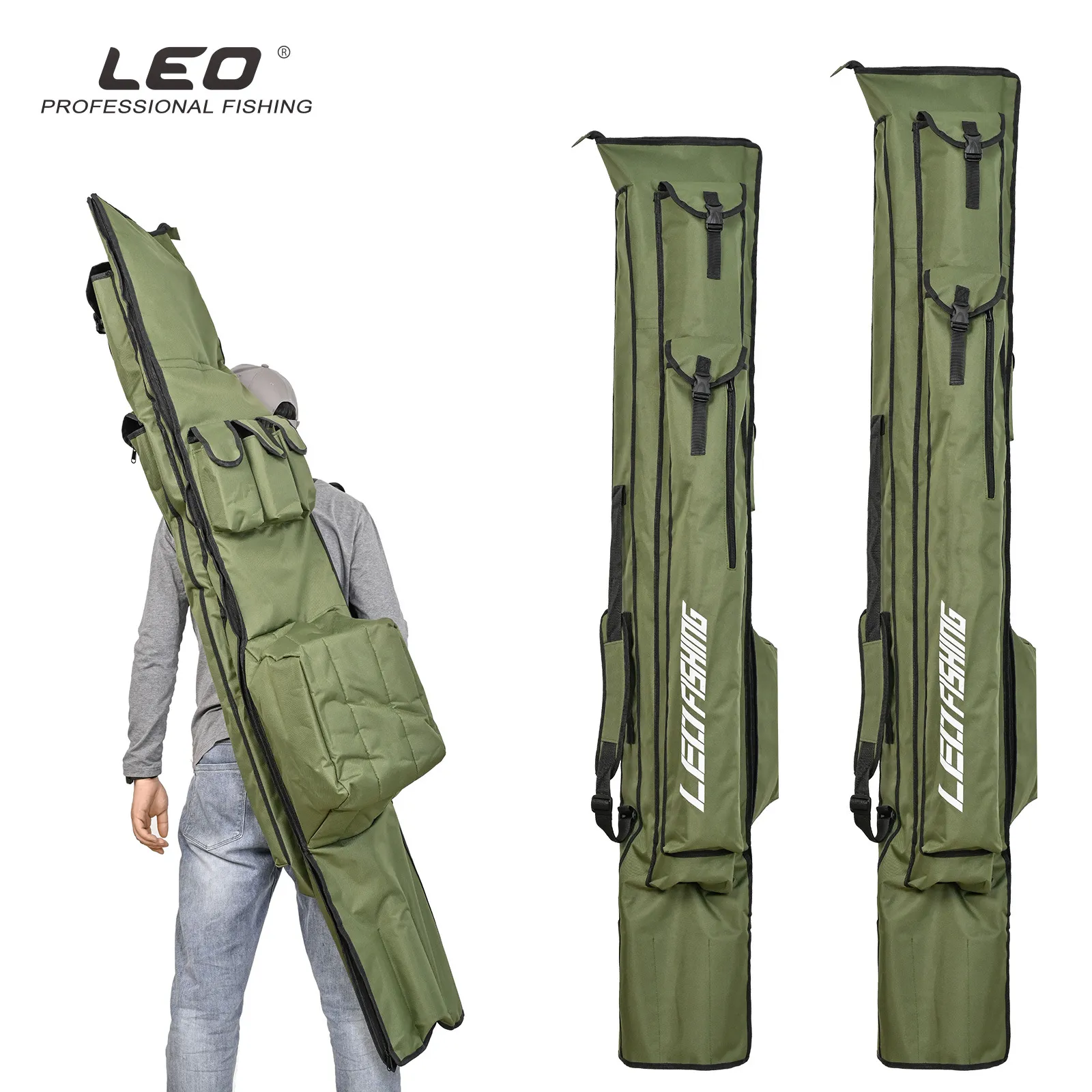 LEO Borsa portaoggetti per canna da pesca nuovo arrivo Panno Oxford Porta zaino da pesca multifunzionale di grande capacità 175 cm 195 cm