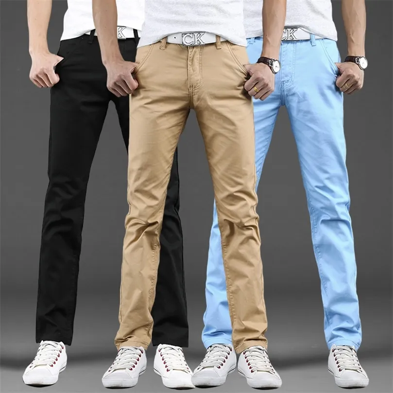 Printemps automne pantalons décontractés hommes coton Slim Fit Chinos mode pantalon homme marque vêtements 9 couleurs grande taille 2838 220704