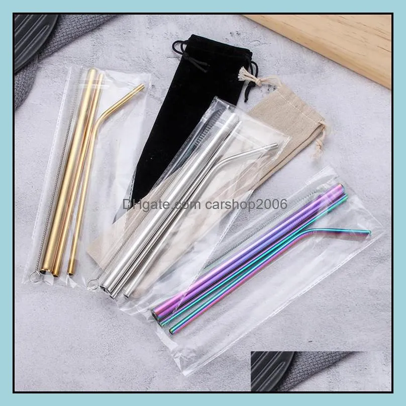 metal drink straw cup straw food grade 304 stainless steel set 3+1 drinking tools various packing
