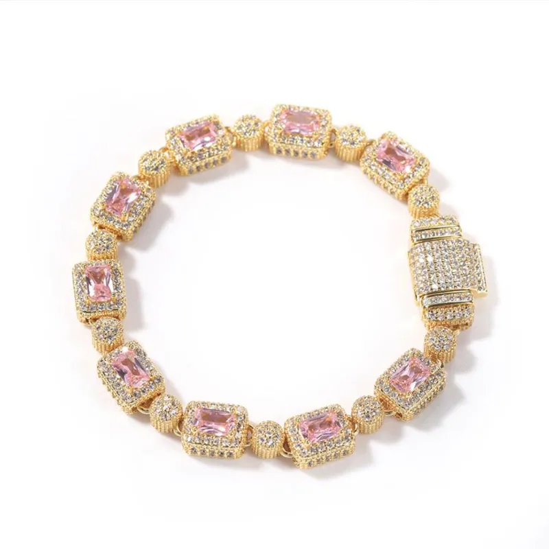 Lodowe różowe diamentowe złote bransoletki męskie damskie pasme biżuterię bransoletki 7 cali 8 -calowe