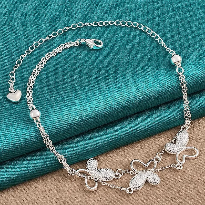 Bracelet en argent Sterling 925 pour femmes, chaîne de perles en forme de cœur et de papillon, breloque de mariage, de fiançailles, bijoux de fête à la mode