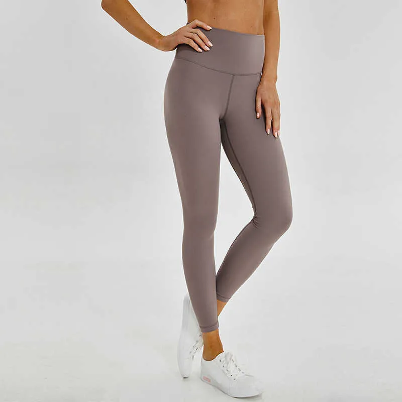 L 85 Naked Material Women Yoga Pants Solid Color Sports Gym Wear Leggings  High Waist Elastic Fitness Lady Overall Tights Workout From Changbo1985,  $17.07