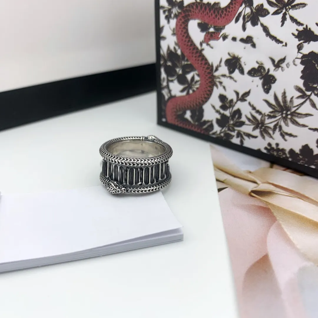 S925 Sterling Silver Ring Retro Personlig Djurform Orm Randig Personlighet Trend Vilda Par Ringar