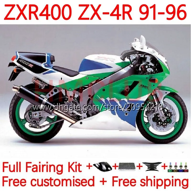 Body Kit för Kawasaki Ninja ZXR 400 CC ZX-4R ZXR400 91 92 93 94 95 96 Cowling 19no.71 ZX4R 400cc ZX 4R ZXR-400 1991 1992 1994 1994 1995 1996 ABS Full Fairings Blue Green