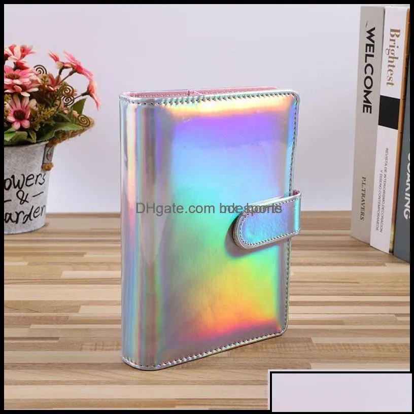 Notepads Notes Office School Supplies Business Industrial Holographic A5 A6 Pu Leather Notebook Binder Refillable 6 Rings Er Loose Leaf