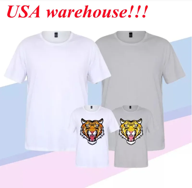 local warehouse sublimation blank T-shirt heat transfer shirt white grey color polyester shorts sleeve crew neck clothes 50pcs/carton