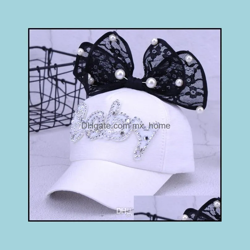 Children net hat summer baby cute rabbit ears sun hat baby big pearl bow baseball cap MZ001