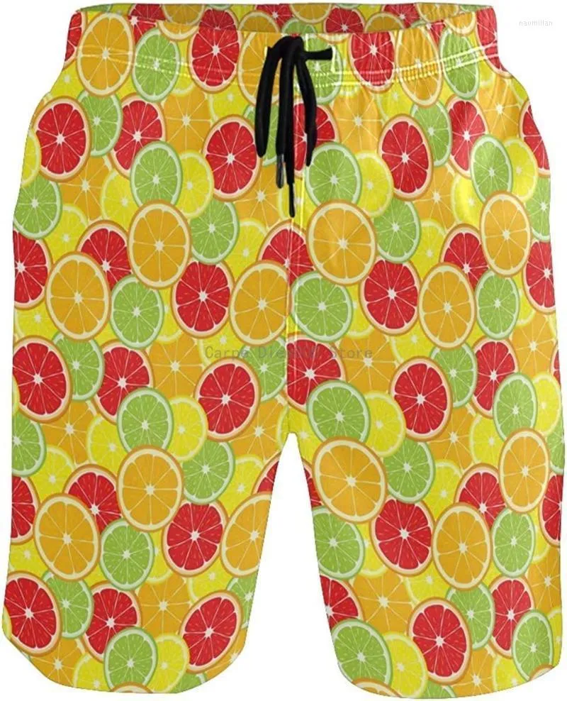 Pantaloncini da uomo Lemon Orange Lime Grapefruit Slices Stampa grafica 3D da uomo Summer Surfing Beach Board Costumi da bagno con tascaMen's Naom22