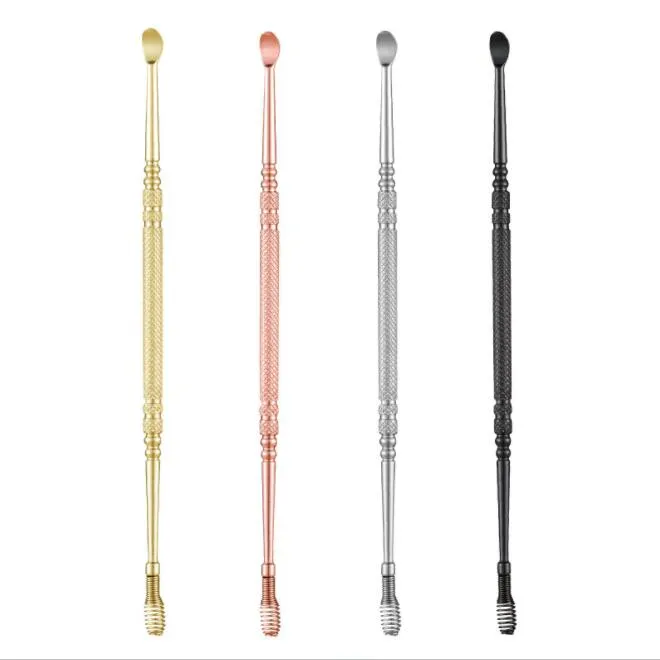 Doppia testa Colore oro Spirale Earpick Pulizia Dab Dabber Accessori per fumatori Strumenti Cera per narghilè Piattaforme petrolifere Bong 3 stili