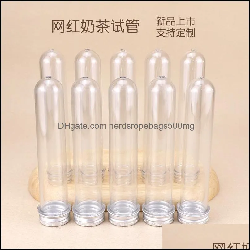 70ML Gift Wrap Empty Plastic Candy Bottle PET Clear Test Tube with Screw Aluminium Cap for Milk Tea 362 S2