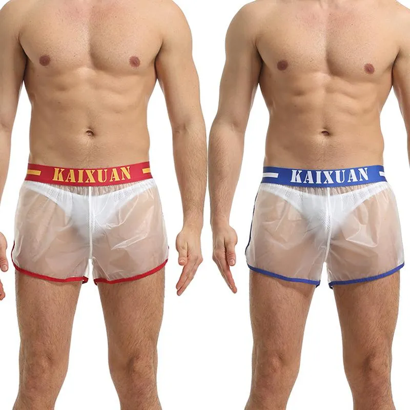 Underbyxor mäns sexiga transparent underkläder pvc strand simning stammar hem boxare trendiga löst shorts alternativa flirta underbyxor