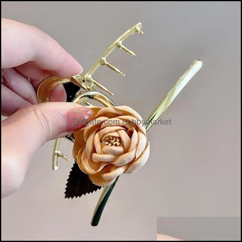 Hair Clips & Barrettes Woman Rose Claw Clip Elegant Metal Updo Jaw With Simulation Flower Decor Shower Clamps Accessories 10.5cm Ml
