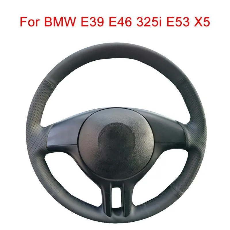 Housses de volant housse de voiture d'origine personnalisée pour E39 E46 325i E53 X5 en cuir artificiel Auto Wrap noir