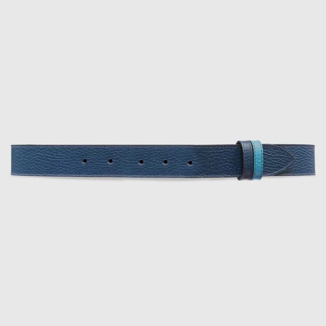 10a Reversible Blue Genuine Leather Silver Buckle Belt Bälten för män Högsta kvalitet Nya Kvinnor Bälte med grön Box 643847 71