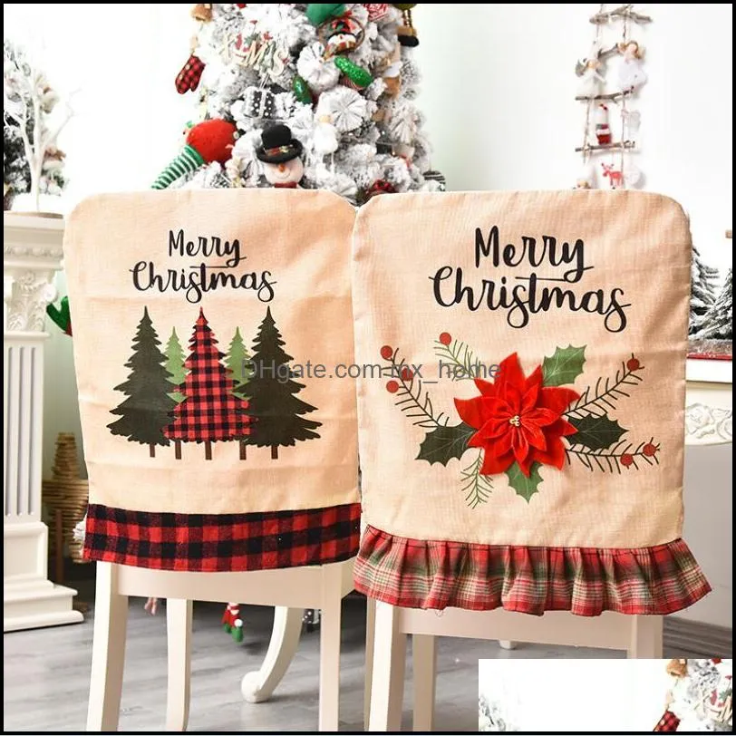 56 x 45cm christmas chair cover cotton linen dining household xmas new year chairs back covers decoration slipcover seat