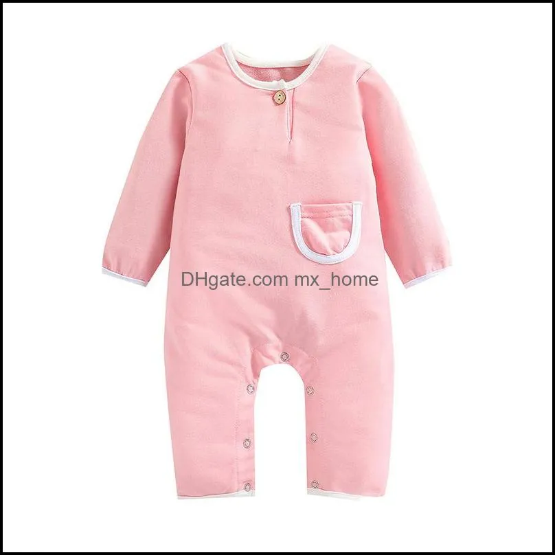 kids rompers girls boys pocket romper infant toddler solid color jumpsuits spring autumn fashion baby climbing clothes z5291