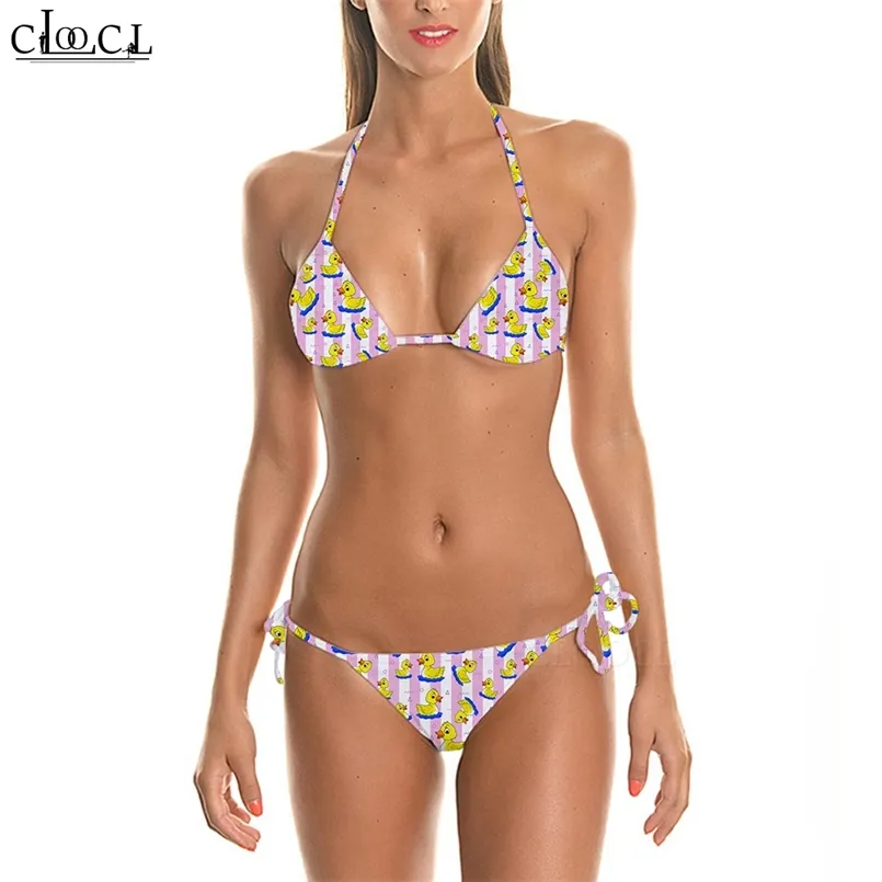 Seksowne urocze bikini dla zwierząt stroju kąpielowa 3D Drukuj Little Yellow Duck Beach Pasps Straps Swimming dla żeńskich bikini z zestawu W220616