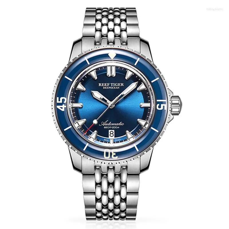 ساعة Wristwatches Reef Tiger Mens Diver Hatse Luxury Automatic Mechanical Wristwatch 200m مقاوم للماء حزام من الصلب المضيء مدي RGA303