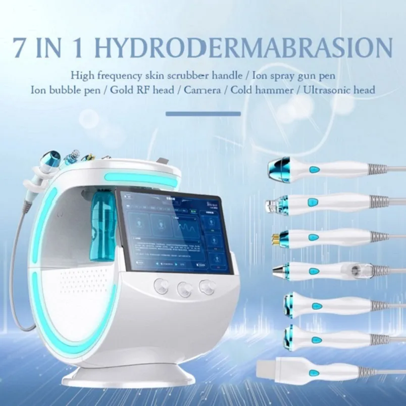 7 I 1 H202 Scrubber Gold RF Ultraljud Ice Cold Hammer med analysator Nyaste AI -detektor Face Cleaning Beauty Face Machine