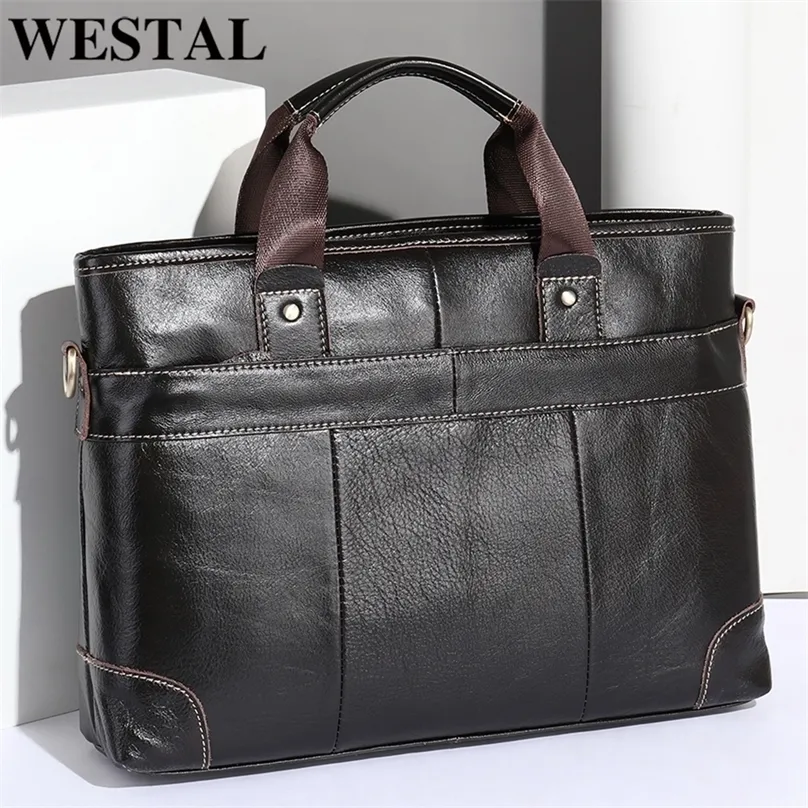 Westal Mens Leather Bag For Men Portcases S Man ￤kta Laptop Shoulder Messenger S A4 Dokument 220813