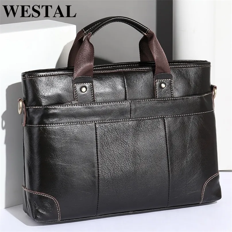 WESTAL Hommes Sac En Cuir pour Hommes Porte-Documents s Homme Véritable Ordinateur Portable Épaule Messenger s a4 Document 220813