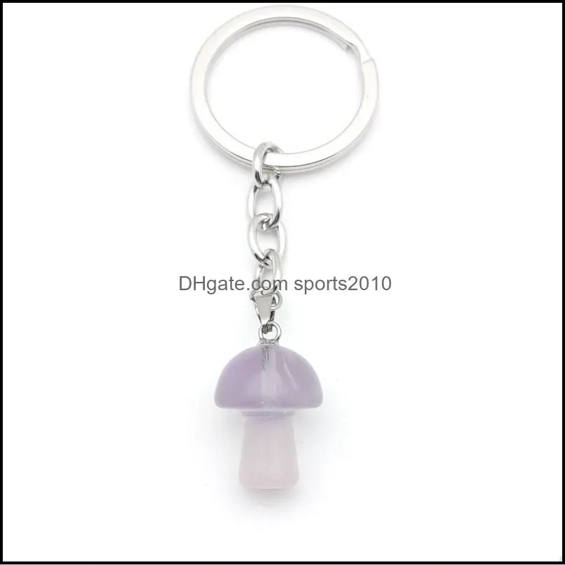 glass & natural stone key rings mushroom keychains healing crystal car decor keyholder for women men