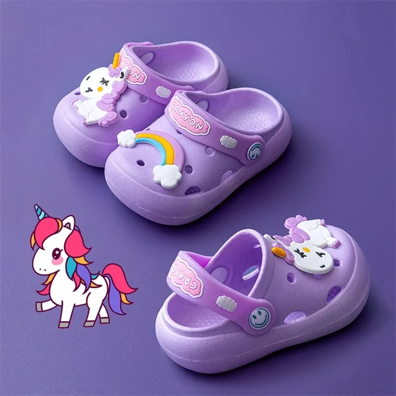 Children Garden Shoes Boys Girls Cartoon Sandal Flat Heel Solid Color Slippers Kids Hole Baby Toddler Unicorn Slippers Boys 220526