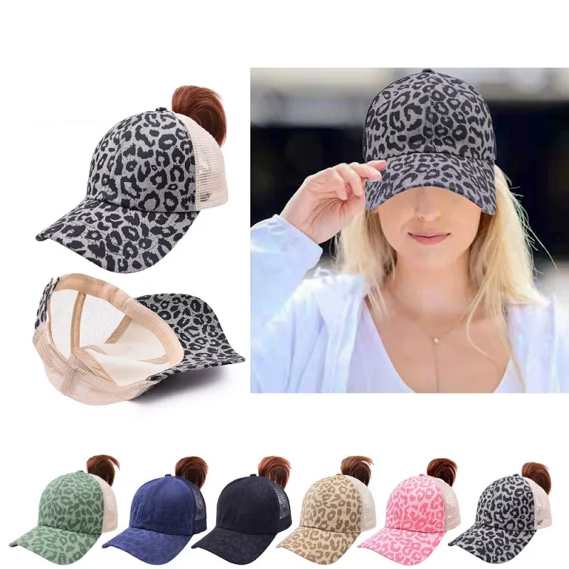 Multicolor Leopard Print Mesh Ademend Paardenstaart Hoed Vizier Hoed Baseball Cap Zonnehoed Verstelbare Hoeden Voor VrouwenXDJ226