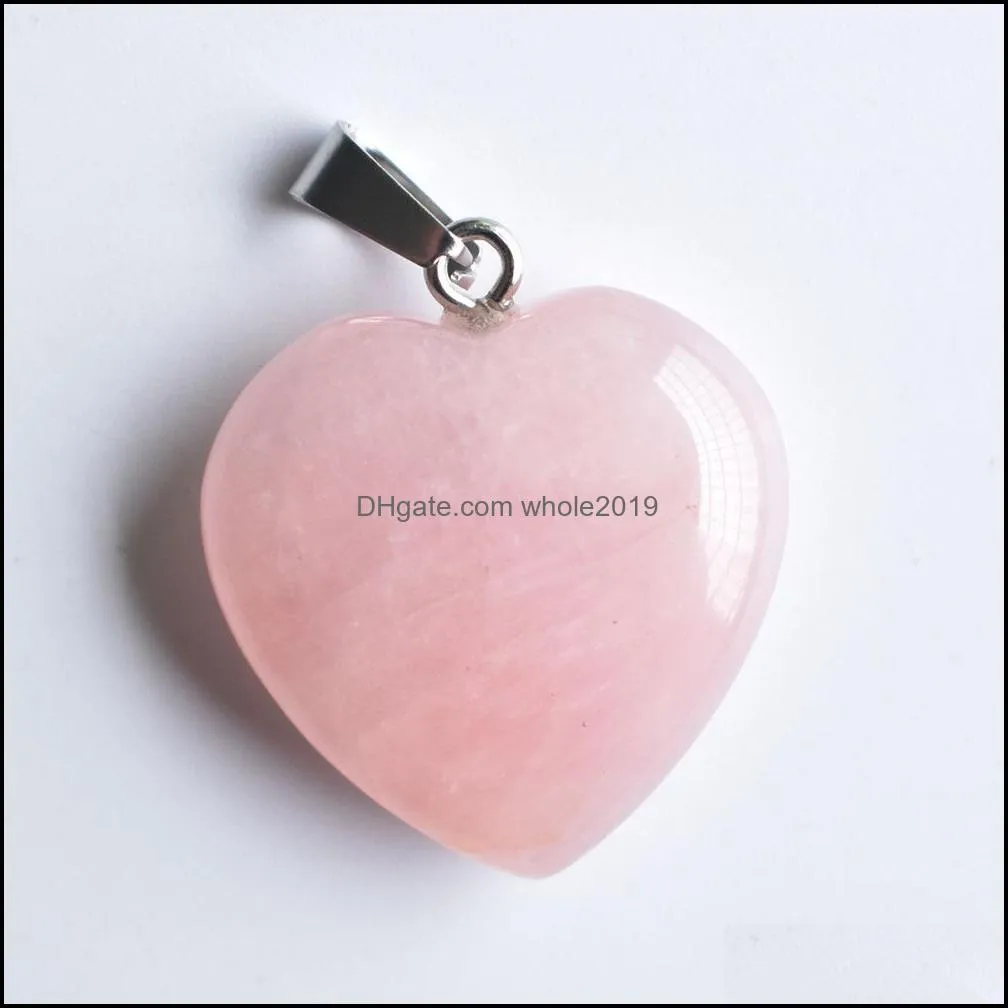 natural stone charms 25mm heart shape rose quartz pendants chakras gem stone fit earrings necklace making assorted