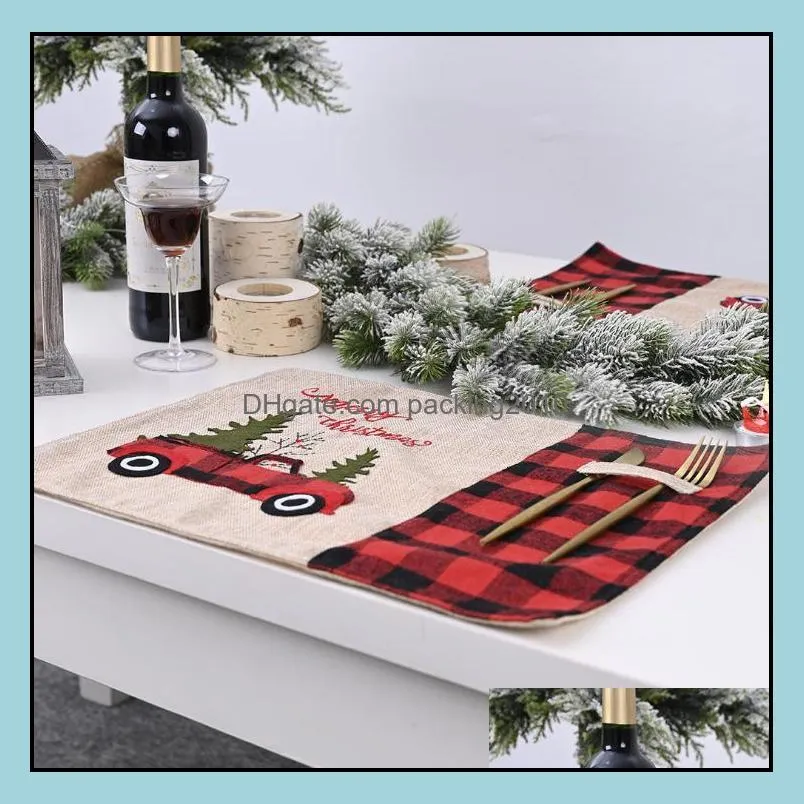 christmas tree red truck placemats table mat winter  plaid placemat dining home xmas table decoration sn3364