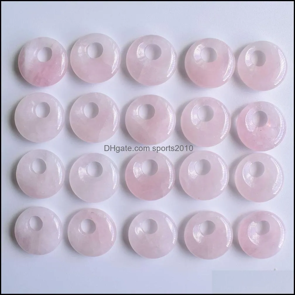 18mm natural stone crystals gogo donut charms rose quartz pendants beads for jewelry making wholesale