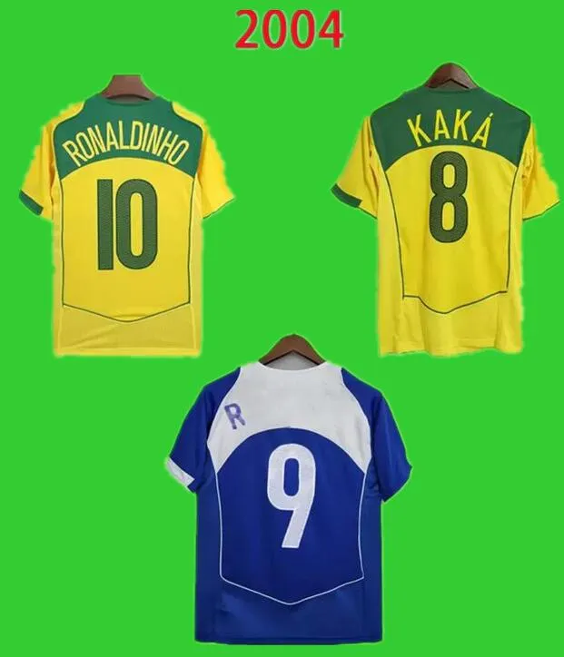 Maglia da calcio Brasil 2004 Maglia da calcio Retro 04 Maglia da trasferta vintage blu RONALDINHO KAKA ADRIANO R.CARLOS Rivaldo Robinho Classic Camiseta de futbol di alta qualità