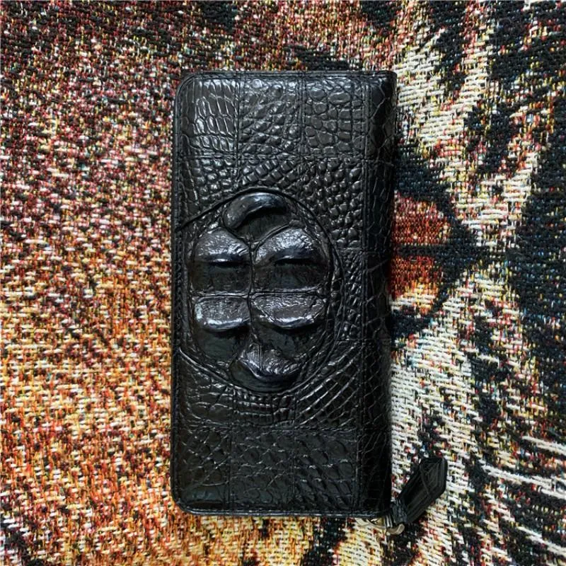 محفظة محفظة التمساح من الجلد الأصلي للرجال العلامة التجارية التجارية الطويلة محفظة القابض الذكور سستة أزياء الأموال الأسود bagswallets
