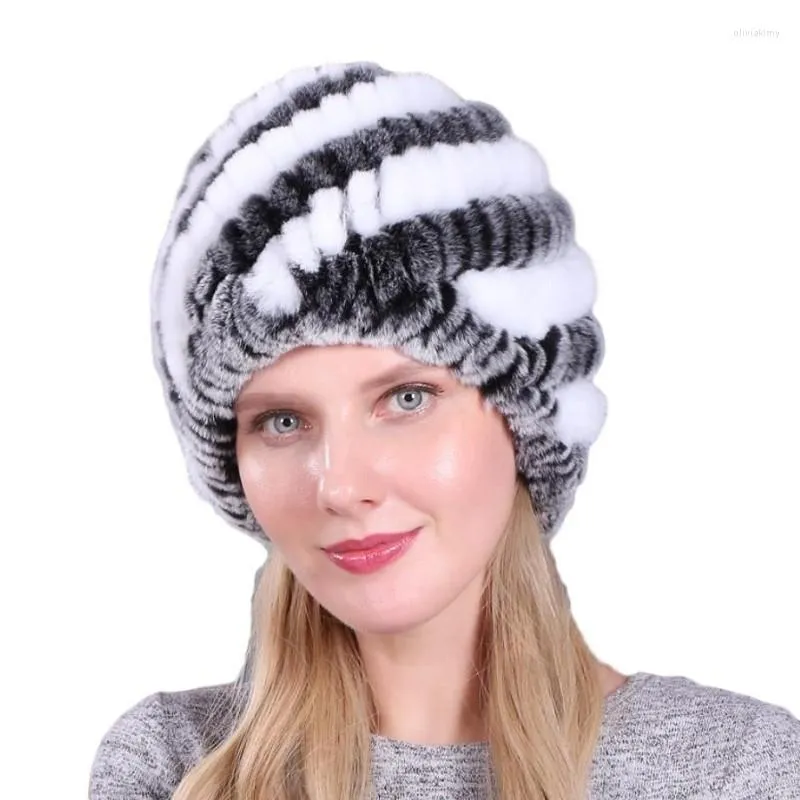 Bonnet / Crâne Casquettes Chapeau Femme Rex Cheveux Ananas Chapeaux Coréen Femmes Fourrure Chapeau De Paille Hiver Automne Épaississement Oreille Protection Personnes Âgées Oliv22