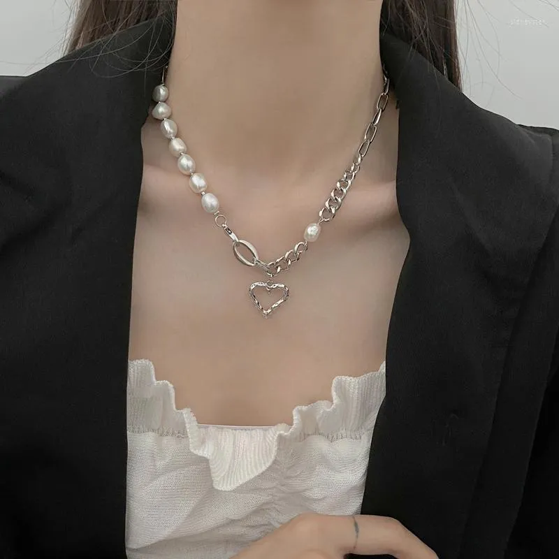 Colliers Vintage rond perle d'eau douce collier ras du cou pour femmes 2022 été mignon coeur pendentif chaîne en acier inoxydable punk bijouxchokers si